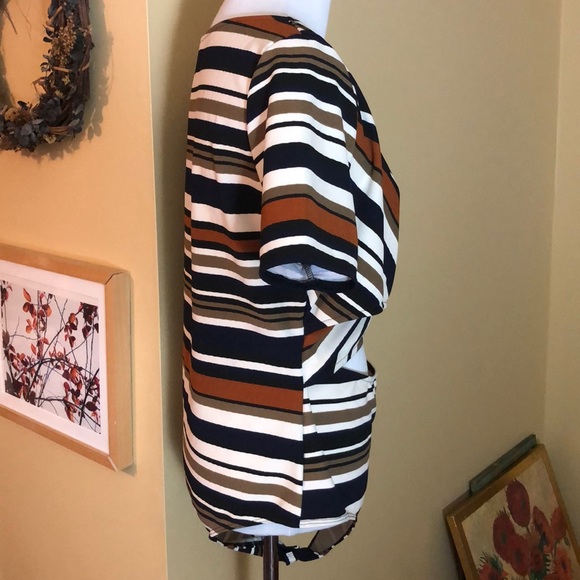 ASOPH Size 3X Peek-A-Boo Striped Wrap V-Neck Bodysuit Subdued Colors $48 NEW - Picture 3 of 11
